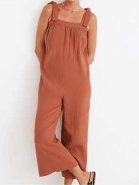 Madewell Terracotta Sleeveless Wide-Leg Jumpsuit Sz XL Slub Cotton
